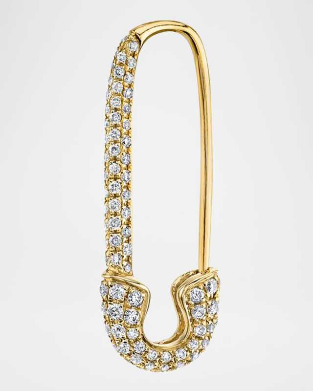 18K Yellow Gold Diamond Safety Pin Earring, Single